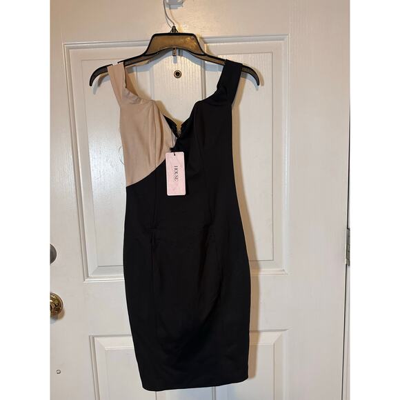 House of CB Dress Women's XS Black/Nude Rodene Two-Tone Cross Over Bodycon NWT - Picture 5 of 8